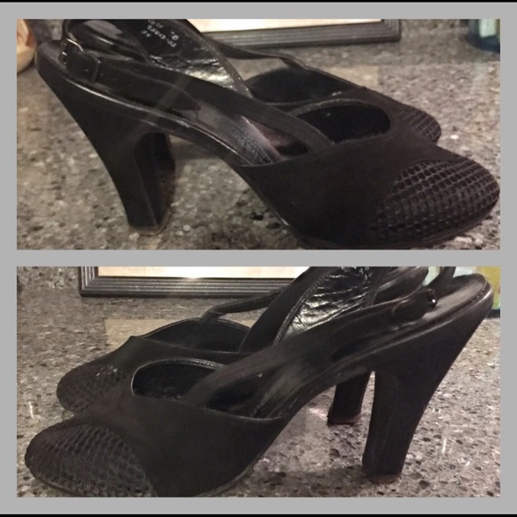 1940's Suede Slingback Cage Heels - Picture 3 of 6